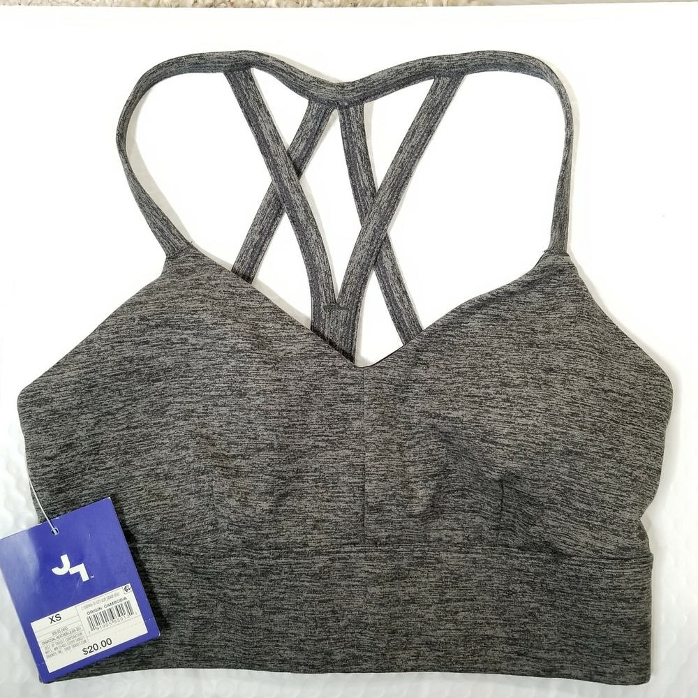 JoyLab Women Charcoal Heather Sports Bra XS‎ Strappy Back Workout Activewear